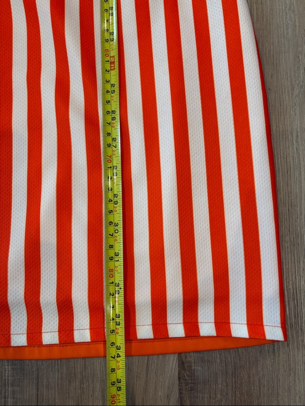Striped Short-Sleeve Dress in Beige, Cream & Orange Trim - Picture 9 of 13